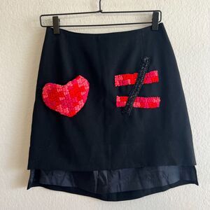 RARE RALPH LAUREN Vintage 90s Wool Black Red Heart Embroidery Mini Skirt Women 6